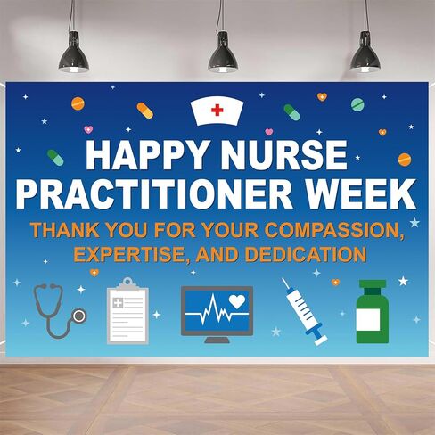 لافتة Happy NP Week - ديكورات أسبوع ممرضة ممارس كبيرة للمكتب والمدرسة والعيادة | لافتة شكر للممرضة لتقدير العاملين في مجال الرعاية الصحية | لافتة طاقم طبي مقاس 70.87 بوصة × 45.3 بوصة للاحتفال بـ NP in Kuwait