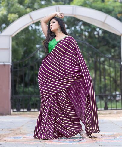 Textile Women's Dola Silk Foil Printed Saree With Unstitched Blouse Piece (T Wine) in Kuwait