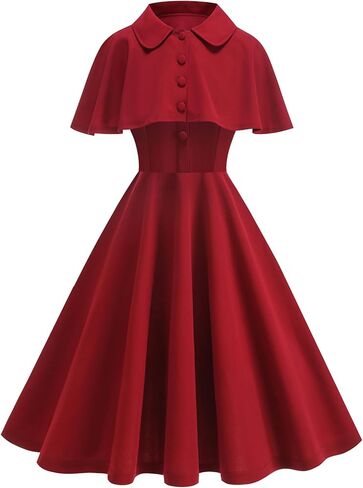 ODIZLI Women's 1950s Retro Dress Short Sleeve Swing Midi Dress Cocktail Rockabilly Dresses with Peter Pan Collar Shrug Shawl in Saudi Arabia