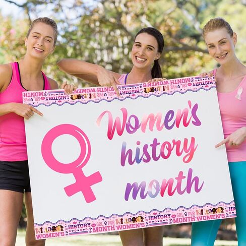 65.6 Ft Women's History Month Bulletin Board Border Pink Inspirational Women's Day Scalloped Die Cut Border Trim Roll for Feminist Party Home Classroom Wall Decoration in Saudi Arabia