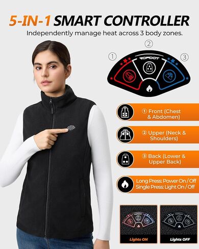 Topdot Fleece Women's Heated Vest with Battery Pack 16000mAh 7.4V, Heated Vest for Women with10-Heated Zones for Outdoor Work in Kuwait