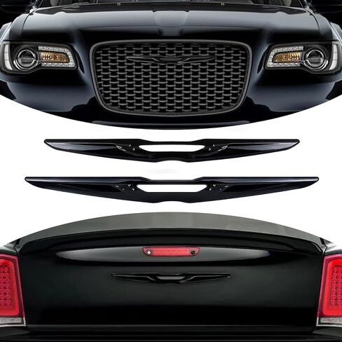 طقم غطاء شعار أسود متوافق مع كرايسلر 300 300C - تراكبات الشارات الأمامية والخلفية 2015-2022 2023 in Kuwait