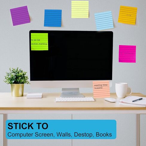 48 Pack Lined Sticky Notes 3x3 in, 8 Colors Self Sticky Notes with Lines, Post Stickies Colorful Sticky Memo Note Pads for School and Office Supplies, Multicolor in Saudi Arabia