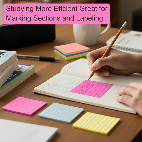 48 Pack Lined Sticky Notes 3x3 in, 8 Colors Self Sticky Notes with Lines, Post Stickies Colorful Sticky Memo Note Pads for School and Office Supplies, Multicolor in Saudi Arabia
