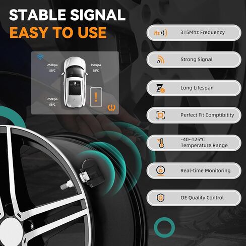مستشعر TPMS للأجزاء الكهربائية من DEAL، مبرمج مسبقًا، 4 قطع 315 ميجا هرتز مستشعر مراقبة ضغط الإطارات مبرمج مسبقًا، متوافق مع Hyundai Accent Sonata Santa Fe Kia Cadenza Optima Soul، 52933-3N000 in Saudi Arabia