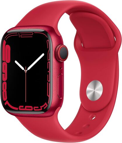 Apple Watch Series 7 (GPS + Cellular, 41MM) هيكل من الألومنيوم باللون الأحمر مع حزام رياضي باللون الأحمر (متجدد) in Saudi Arabia