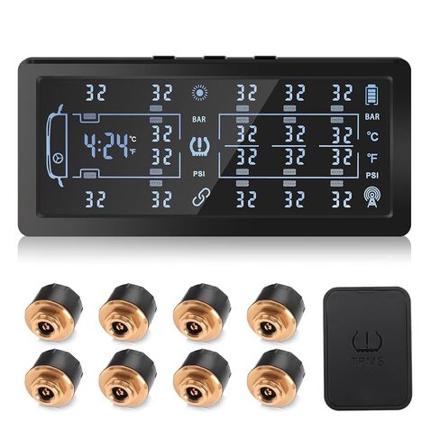 RV Trailer Tire Pressure Monitoring System,TPMS with 8 Sensors,Tire Pressure Monitor w/Color LCD Display,Signal Booster,6 Alert Modes,Long Sensing Distance,0-188PSI,for Travel Trailer/5th Wheel/Camper in Kuwait