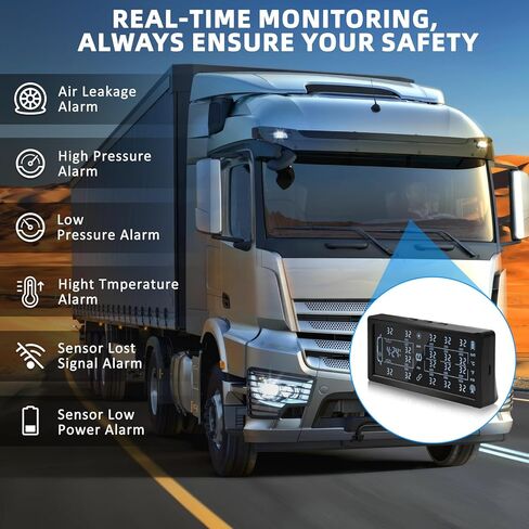 RV Trailer Tire Pressure Monitoring System,TPMS with 8 Sensors,Tire Pressure Monitor w/Color LCD Display,Signal Booster,6 Alert Modes,Long Sensing Distance,0-188PSI,for Travel Trailer/5th Wheel/Camper in Kuwait