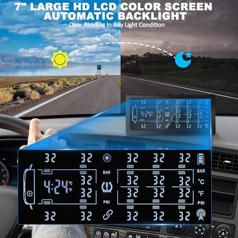 RV Trailer Tire Pressure Monitoring System,TPMS with 8 Sensors,Tire Pressure Monitor w/Color LCD Display,Signal Booster,6 Alert Modes,Long Sensing Distance,0-188PSI,for Travel Trailer/5th Wheel/Camper in Kuwait