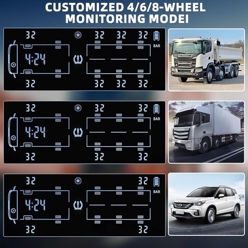 RV Trailer Tire Pressure Monitoring System,TPMS with 8 Sensors,Tire Pressure Monitor w/Color LCD Display,Signal Booster,6 Alert Modes,Long Sensing Distance,0-188PSI,for Travel Trailer/5th Wheel/Camper in Kuwait