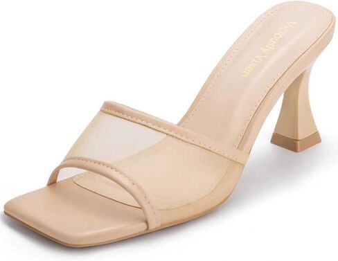 Womens Kitten Heeled Sandals Square Open Toe Mesh Slip On Heels Casual Party Dress Shoes for Women in Saudi Arabia