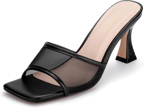 Womens Kitten Heeled Sandals Square Open Toe Mesh Slip On Heels Casual Party Dress Shoes for Women in Saudi Arabia
