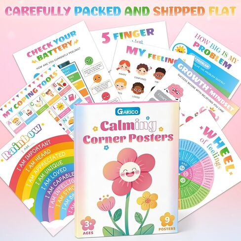 Calming Corner Posters for Homeschool: 9 Pack Mental Health Wall Decor for Kids, Preschool & Toddler | Emotions Chart, Feelings Wheel, Calming Techniques & Breathing Exercises | Social Emotional Learning Tools in Saudi Arabia