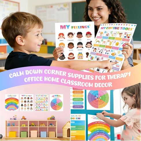 Calming Corner Posters for Homeschool: 9 Pack Mental Health Wall Decor for Kids, Preschool & Toddler | Emotions Chart, Feelings Wheel, Calming Techniques & Breathing Exercises | Social Emotional Learning Tools in Saudi Arabia