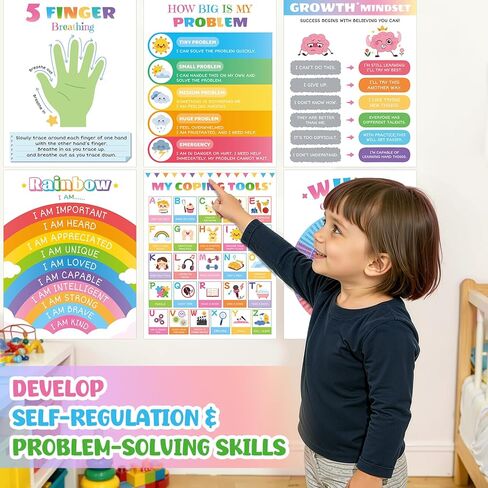 Calming Corner Posters for Homeschool: 9 Pack Mental Health Wall Decor for Kids, Preschool & Toddler | Emotions Chart, Feelings Wheel, Calming Techniques & Breathing Exercises | Social Emotional Learning Tools in Saudi Arabia