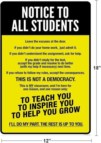 Classroom Rules Poster High School Supplies For Teachers Yellow Notice To All Students Warning Cool Wall Art Print Poster 12x18 in Saudi Arabia