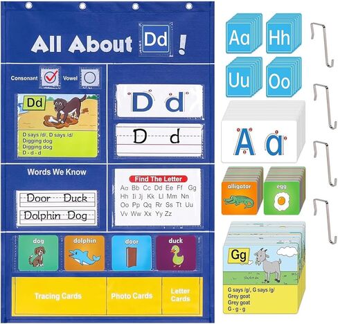 Alphabet Learning Pocket Chart for Classroom - Early Literacy & Phonics Learning Tool with Removable Cards - Portable Wall Hanging Storage for Toddler in Saudi Arabia