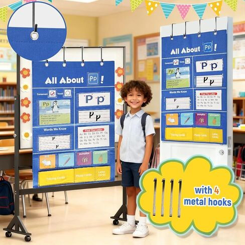 Alphabet Learning Pocket Chart for Classroom - Early Literacy & Phonics Learning Tool with Removable Cards - Portable Wall Hanging Storage for Toddler in Saudi Arabia