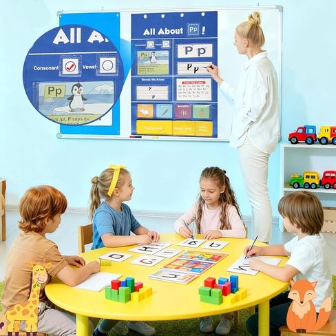 Alphabet Learning Pocket Chart for Classroom - Early Literacy & Phonics Learning Tool with Removable Cards - Portable Wall Hanging Storage for Toddler in Saudi Arabia