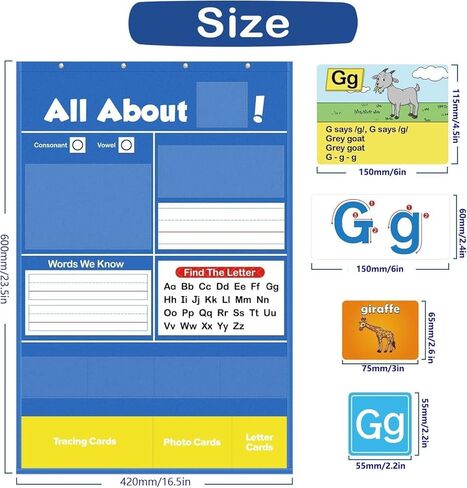 Alphabet Learning Pocket Chart for Classroom - Early Literacy & Phonics Learning Tool with Removable Cards - Portable Wall Hanging Storage for Toddler in Saudi Arabia