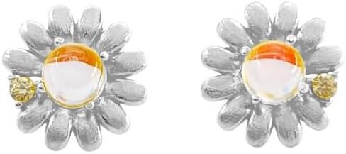 14K Gold Sunflower Stud Earrings, Moonstone and Moissanite Accents Earrings, Elegant Jewelry for Her in Saudi Arabia