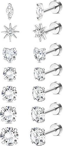 أقراط إنكاتون المضادة للحساسية بظهر مسطح للنساء من الفضة عيار 14 قيراط مطلية بالذهب الجراحية من الفولاذ المقاوم للصدأ أقراط زركونيا مكعبة على شكل غضروف أقراط لآذان حساسة متعددة الثقب in Kuwait