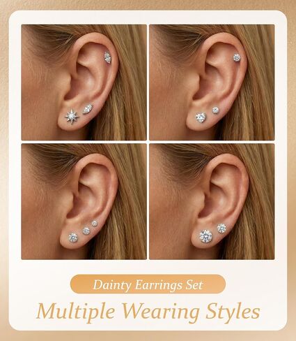 Incaton Hypoallergenic Flat Back Earrings for Women Silver 14K Gold Plated Surgical Stainless Steel Stud Earrings Cubic Zirconia Cartilage Studs Earrings For Multiple Piercing Sensitive Ears in Saudi Arabia