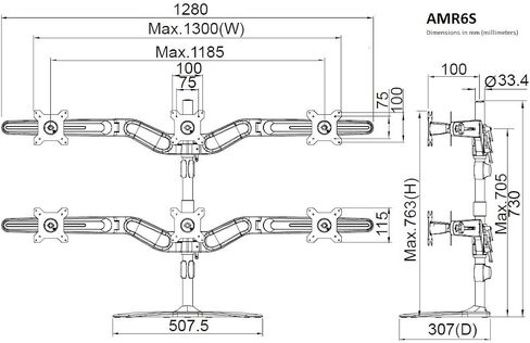 Amer Mounts AMR6S: حامل شاشة سداسي - حامل مكتب - يعرض ما يصل إلى 6/6 شاشات LCD/LED مقاس 24 بوصة in Kuwait