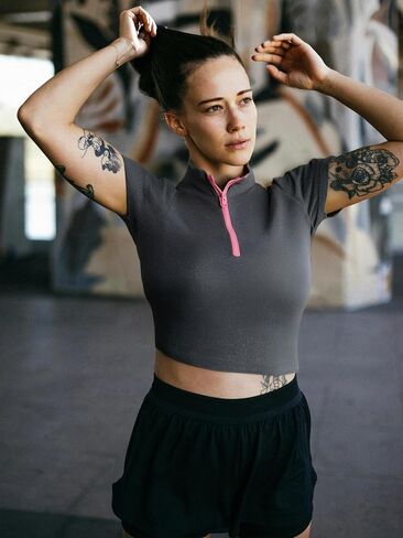 Women Zipper Sports Top Crop Top Workout Shirt Gym Zip-up Activewear Yoga Zipper Shirt in Saudi Arabia