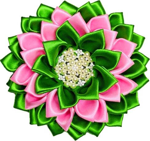 دبوس بروش على شكل زهرة وردي وأخضر جديد مقاس 4.5 بوصة للنساء يوناني، AKA نادي نسائي مستوحى من أحداث D9، والمؤتمرات، وحفلات الغداء، J15 in Saudi Arabia
