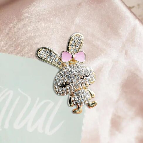Rabbit Pin Brooch for Women, Gold Tone Sparkling Imitation Rhinestone for Women Easter Brooch Fit for Dress Hat Bag, Cute Animal Bunny Lapel Pins Accessory in Kuwait