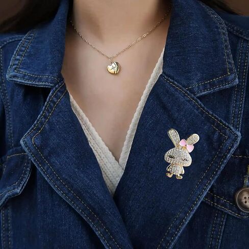 Rabbit Pin Brooch for Women, Gold Tone Sparkling Imitation Rhinestone for Women Easter Brooch Fit for Dress Hat Bag, Cute Animal Bunny Lapel Pins Accessory in Kuwait