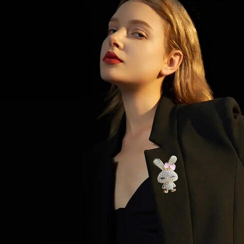 Rabbit Pin Brooch for Women, Gold Tone Sparkling Imitation Rhinestone for Women Easter Brooch Fit for Dress Hat Bag, Cute Animal Bunny Lapel Pins Accessory in Kuwait