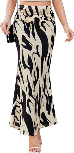 BAISHENGGT Womens Floral Boho Maxi Skirts Elastic High Waisted Ruched Stretchy Elegant Mermaid Casual Long Skirt in Saudi Arabia