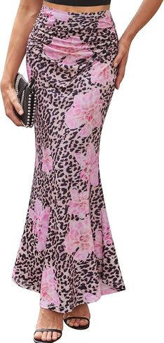 BAISHENGGT Womens Floral Boho Maxi Skirts Elastic High Waisted Ruched Stretchy Elegant Mermaid Casual Long Skirt in Saudi Arabia