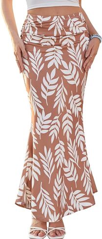 BAISHENGGT Womens Floral Boho Maxi Skirts Elastic High Waisted Ruched Stretchy Elegant Mermaid Casual Long Skirt in Saudi Arabia