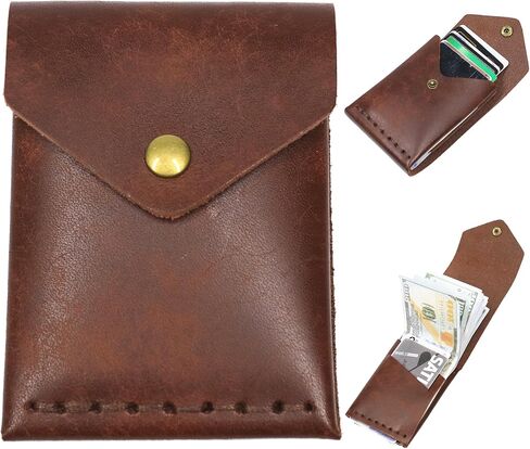 Leather Wallet for Men and Women - Slim Card Holder - Handmade Minimalist Front Pocket Wallet - Flap Cash Wallet - Full Grain Leather (Coffee) in Saudi Arabia