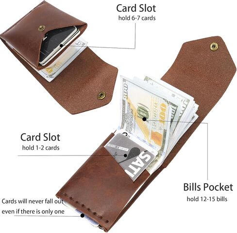 Leather Wallet for Men and Women - Slim Card Holder - Handmade Minimalist Front Pocket Wallet - Flap Cash Wallet - Full Grain Leather (Coffee) in Saudi Arabia