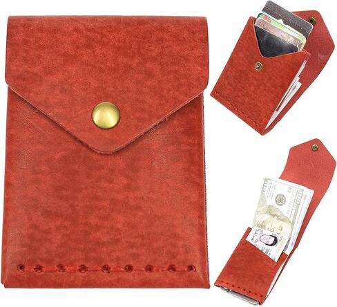 Leather Wallet for Men and Women - Slim Card Holder - Handmade Minimalist Front Pocket Wallet - Flap Cash Wallet - Full Grain Leather (Coffee) in Kuwait