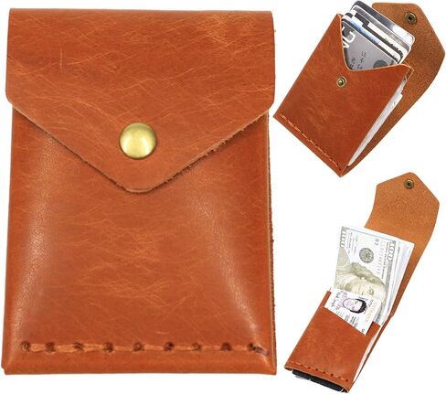 Leather Wallet for Men and Women - Slim Card Holder - Handmade Minimalist Front Pocket Wallet - Flap Cash Wallet - Full Grain Leather (Coffee) in Saudi Arabia