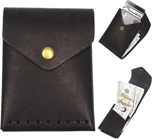 Leather Wallet for Men and Women - Slim Card Holder - Handmade Minimalist Front Pocket Wallet - Flap Cash Wallet - Full Grain Leather (Coffee) in Saudi Arabia