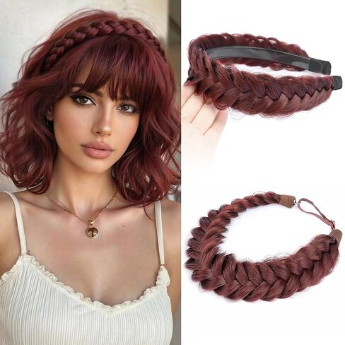 DIGUAN 2PCs Braided Headband with teeth Handmade Messy Wide Synthetic Hair Elastic Stretch Fluffy Hairpiece for Brides (Golden Blonde) in Saudi Arabia