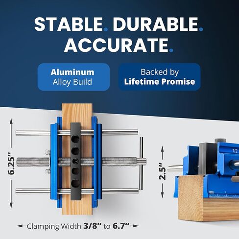 Eleon - Self Centering Dowel Jig with Elongated Jaws and Extra Wide Clamp - Durable Aluminum Alloy Dowel Drill Guide - Blue in Kuwait