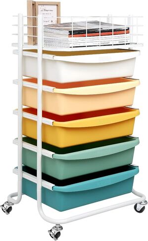 Runnatal Storage Cart with 5 Drawers, Utility Cart with Colorful Drawers and Metal Tabletop, Craft Cart, Teacher Organization for for Office, Living Room, Kitchen in Kuwait