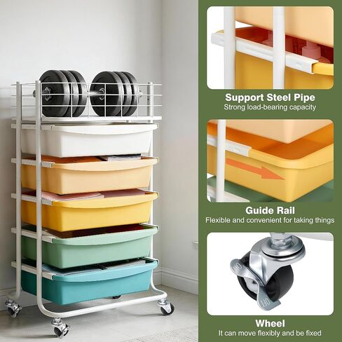 Runnatal Storage Cart with 5 Drawers, Utility Cart with Colorful Drawers and Metal Tabletop, Craft Cart, Teacher Organization for for Office, Living Room, Kitchen in Kuwait
