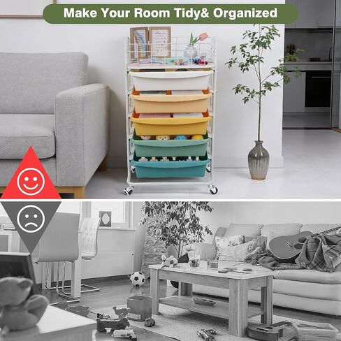 Runnatal Storage Cart with 5 Drawers, Utility Cart with Colorful Drawers and Metal Tabletop, Craft Cart, Teacher Organization for for Office, Living Room, Kitchen in Kuwait