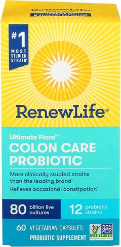 مكمل بروبيوتيك للعناية بالقولون للبالغين من رينيو لايف، خالي من الغلوتين ومنتجات الألبان والصويا، 80 مليار وحدة تشكيل مستعمرة لكل كبسولة، 60 كبسولة (قد تختلف العبوة) in Kuwait