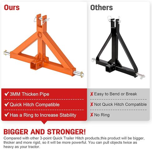 3 Point Trailer Hitch with 2" Receiver Quick Hitch Compatible with Category 1 Tractors, Heavy Duty 3pt Towing Hitch Tractor Drawbar Hitch Adapter for BX, Kubota, John Deere, NorTrac, Kioti(Orange) in Saudi Arabia