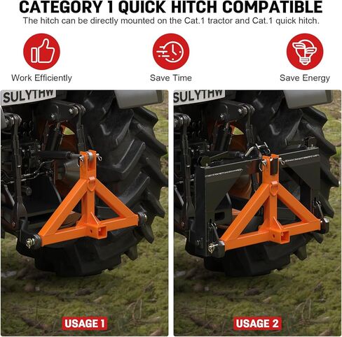 3 Point Trailer Hitch with 2" Receiver Quick Hitch Compatible with Category 1 Tractors, Heavy Duty 3pt Towing Hitch Tractor Drawbar Hitch Adapter for BX, Kubota, John Deere, NorTrac, Kioti(Orange) in Saudi Arabia