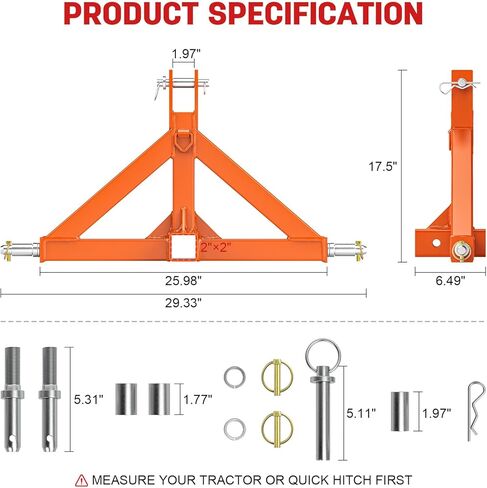 3 Point Trailer Hitch with 2" Receiver Quick Hitch Compatible with Category 1 Tractors, Heavy Duty 3pt Towing Hitch Tractor Drawbar Hitch Adapter for BX, Kubota, John Deere, NorTrac, Kioti(Orange) in Saudi Arabia